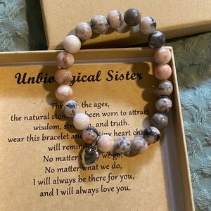 Natural Stone Beaded Bracelet with Heart Charm unbiological sister NIB new
